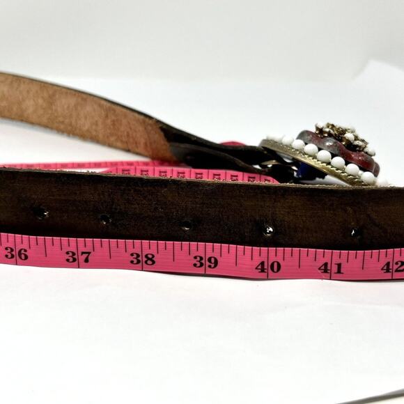 Ivan Tahan Vintage Western Leather Belt Floral Beaded Buckle Boho S/M main image 4